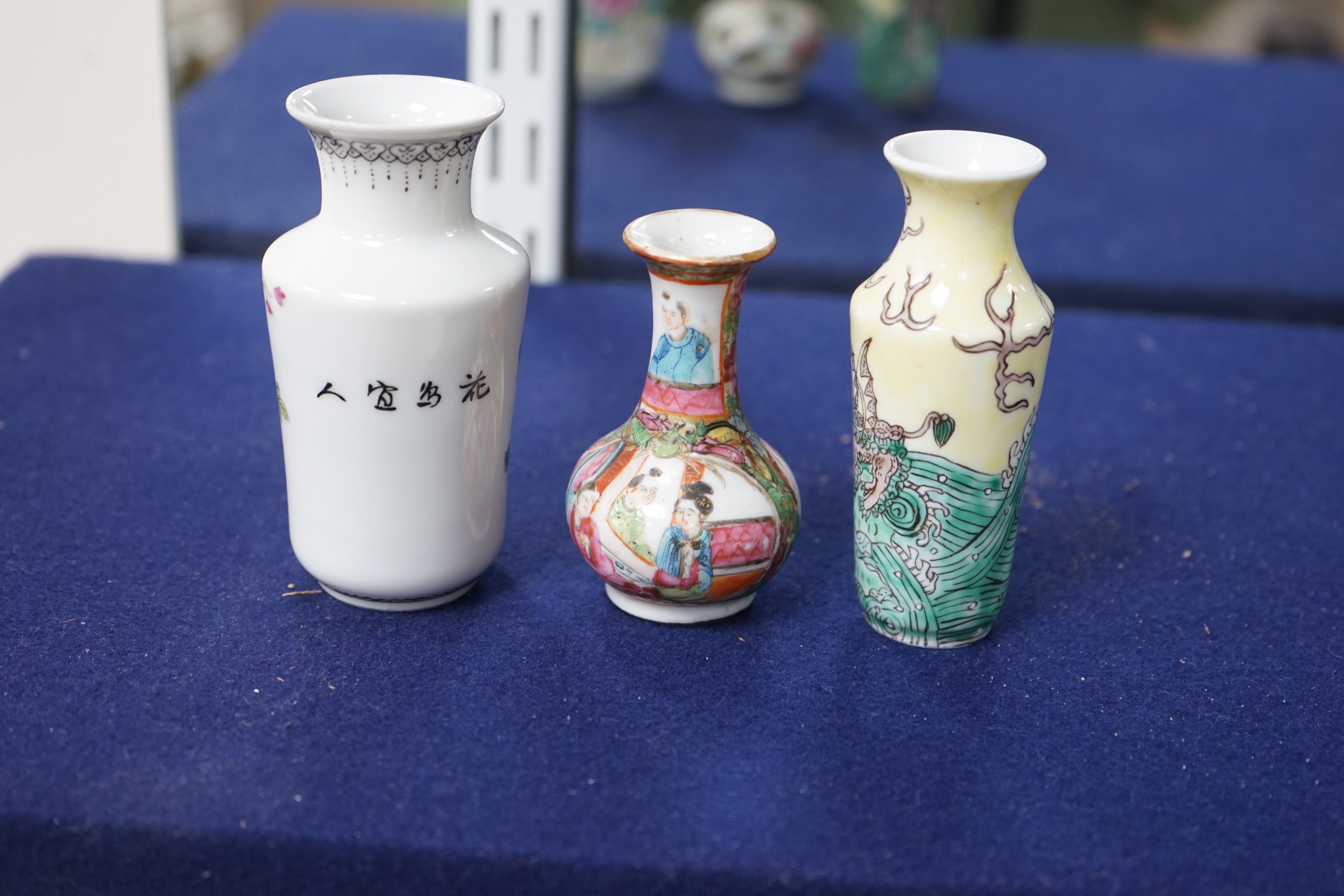 Three Chinese enamelled porcelain miniature vases, late 19th century / Republic period, tallest 10cms high